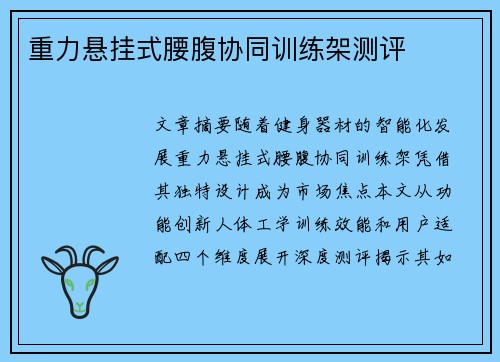 重力悬挂式腰腹协同训练架测评